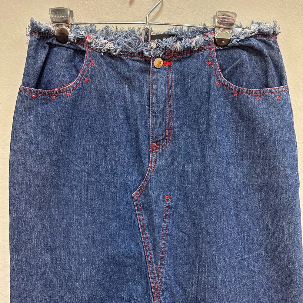 Vintage raw hem denim maxi skirt